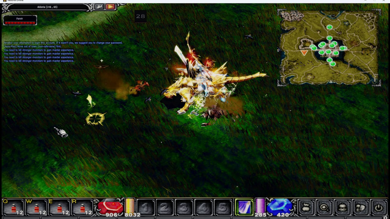 Nexoria Online gameplay with the minimap radar and action bar